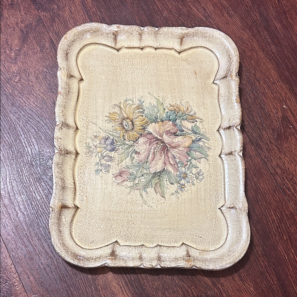 Cream Floral Decorative Vanity Tray with Pastel Bouquet